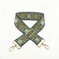 Ethnic style adjustable wide shoulder strap with sky blue floral embroidery and gold hooks - No. 48