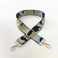 Detail of adjustable camo shoulder strap with gold metal hooks and glitter weave - Antique Brass Buckle / Camouflage Light Blue (Gold Thread)