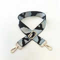 Detail of adjustable camouflage bag strap with blue silver weaving and gold hardware - Antique Brass Buckle / Camouflage Light Blue (Silver Thread)