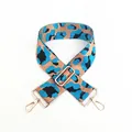Detail of blue leopard print wide adjustable shoulder strap with gold metal hooks - Lake Blue Leopard (Style 1)