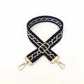 Adjustable navy blue woven shoulder strap with retro chain pattern and gold metal clips - Dark Blue With Gold Buckle