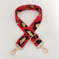 Detail of red and black leopard print wide shoulder strap with gold metal hardware - Antique Brass Buckle / Leopard Red (Gold Thread)