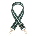 Detail of dark green woven bag strap with white V-pattern and gold metal hardware - Green