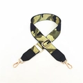 Adjustable camouflage bag strap with gold metal hooks for women's crossbody handbags - Green Gold Thread With Black Leather