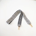 Adjustable woven shoulder strap with black and white geometric pattern and gold clasps - Dark Blue