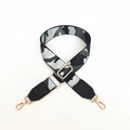 Adjustable camouflage bag strap with silver metallic weaving and gold-tone metal hooks - Silver and Black