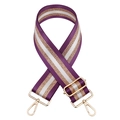 Adjustable woven purse strap with purple, gold, and white stripes and golden metal buckles - Purple