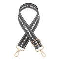 Adjustable wide black canvas shoulder strap with white chevron patterns and gold metal clips - Dark Gray