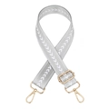 Detail view of adjustable woven shoulder strap with white arrows and gold metal hooks - Silver
