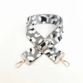 Macro view of adjustable wide leopard print bag strap with golden metal swivel snap hooks - Silver Leopard (Style 12)