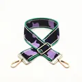 Detail of adjustable camouflage nylon strap with purple green tones and gold hooks - Silver Clasp / US 2