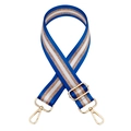 Adjustable blue and white striped bag strap with gold glitter wire and metal hooks - Sapphire Blue