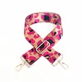 Detail of adjustable leopard print bag strap with pink nylon webbing and gold metal hooks - Rose Red Leopard (Style 16)