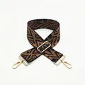 Detail of adjustable wide bag strap with black and brown geometric woven pattern - No. 1 Dark Khaki