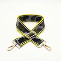 Detail of camouflage bag strap with golden lobster clasps and yellow edge trim - Silver Clasp / US 7