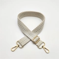 Adjustable beige and gray woven bag strap with premium gold metal swivel snap hooks - Off White