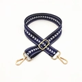 Adjustable dark blue herringbone canvas shoulder strap replacement with gold metal hardware - Blue