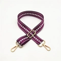 Detail view of purple adjustable herringbone purse strap with golden metal snap hooks - Purple