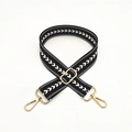 Adjustable black and white chevron guitar strap with gold metal buckles for handbags - Black