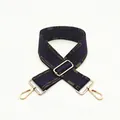 Detail of woven wide shoulder strap with ethnic pattern and gold metal buckles - No.5 Purple Color Block
