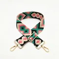 Ethnic bohemian style colorful diamond pattern woven shoulder strap with gold metal hooks - Black Rose Red Green No.63