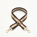 Bandoulière large tissée réglable avec rayures marron et blanc et mousquetons dorés - Marron