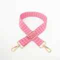 Adjustable pink and white houndstooth pattern bag strap with gold metal buckles - Pink
