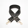 Detail of retro ethnic pattern jacquard bag strap with gold metal lobster clasps - No. 1 Deep Green