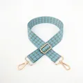 Adjustable houndstooth bag strap with light blue and grey patterns and gold hardware - Light Green