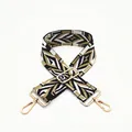 Close-up of geometric woven shoulder strap with premium golden metal swivel hooks - Style 9 Light Khaki