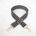 Tracolla regolabile con motivo pied-de-poule bianco e nero e ganci metallici oro - Chiusura in Argento / Nero