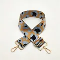 Close-up of leopard print wide replacement strap with gold metal hooks for handbags - Light Blue Leopard (Style 25)