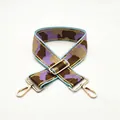 Macro shot of purple and brown camo strap with thick weave and gold metal clasps - US 15