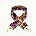 Detail of purple and blue leopard print wide adjustable strap with gold metal swivel hooks - Light Purple Leopard (Style 28)