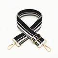 Adjustable wide canvas replacement strap with tricolor stripes and golden metal hardware - Black