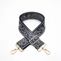 Detail view of thickened adjustable woven bag strap with white paisley print and gold clasps - No. 8 Deep Blue