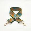 Adjustable wide camouflage woven strap with blue and orange geometric blocks and gold hooks - Size 20