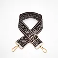 Detail of coffee brown ethnic paisley strap with adjustable gold metal hardware - No. 9 Coffee