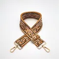Adjustable brown paisley pattern wide bag strap with gold metal swivel hooks - Yellow