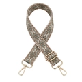 Adjustable woven canvas bag strap with ethnic geometric patterns and gold metal hooks - Military Green (Silver Buckle)