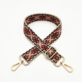 Detail of adjustable ethnic geometric woven strap with gold metal lobster clasps - Rice Floral (Silver Buckle)