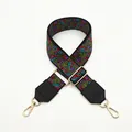 No. 6 ethnic style embroidered floral bag strap with black leather and gold hooks - Black Base Multicolor Large Floral Style (No. 6)