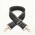 Bandoulière tissée géométrique réglable avec crochets dorés pour sacs à main - Bleu (N° 29)