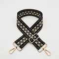 Close-up of adjustable woven shoulder strap with diamond geometric pattern and gold clips - Silver Clasp / Army Green (B4)