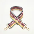 Ethnic woven wide shoulder strap with red yellow geometric patterns and gold metal buckles - Orange