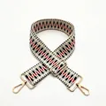 Adjustable woven replacement shoulder strap with ethnic pattern and gold metal hooks - Grey Black