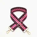 Detail of pink and black geometric woven wide shoulder strap with gold metal lobster clasp - Rose Red (B10)