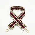Detail of adjustable geometric diamond pattern bag strap with gold metal spring hooks - Black (B13)