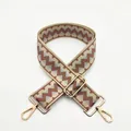 Detail of woven geometric shoulder strap with gold metal lobster clasps and buckle - Nude Pink (B14)