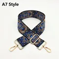 Ethnic style jacquard bag strap with blue geometric pattern and gold metal buckles - Pattern A7